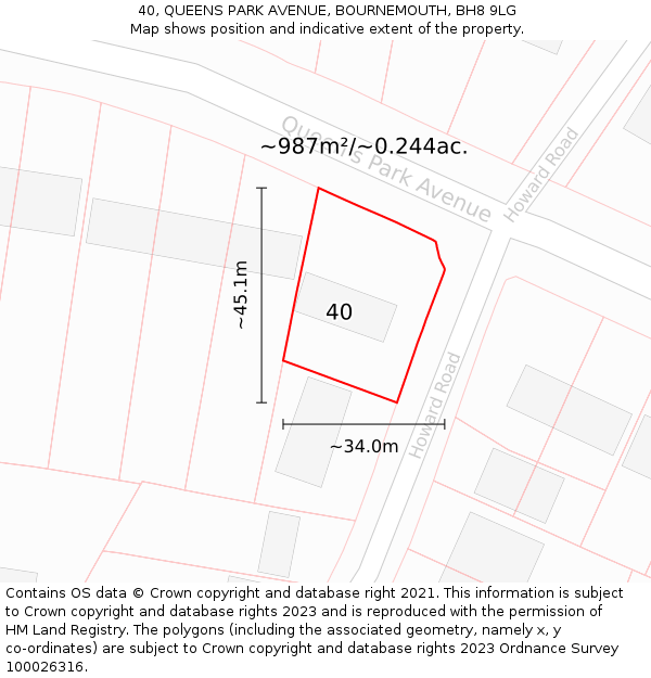 40, QUEENS PARK AVENUE, BOURNEMOUTH, BH8 9LG: Plot and title map