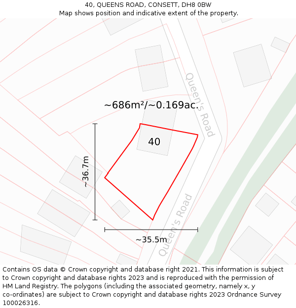 40, QUEENS ROAD, CONSETT, DH8 0BW: Plot and title map