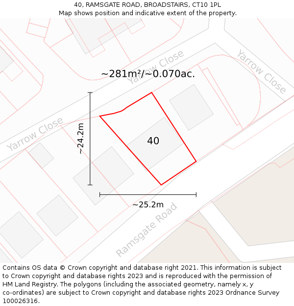 40, RAMSGATE ROAD, BROADSTAIRS, CT10 1PL: Plot and title map