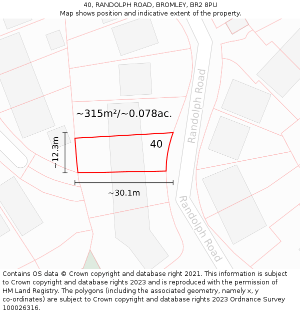 40, RANDOLPH ROAD, BROMLEY, BR2 8PU: Plot and title map
