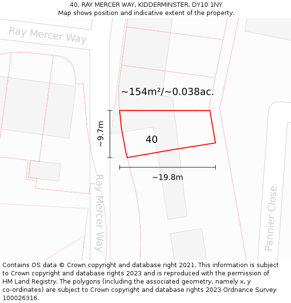 40, RAY MERCER WAY, KIDDERMINSTER, DY10 1NY: Plot and title map