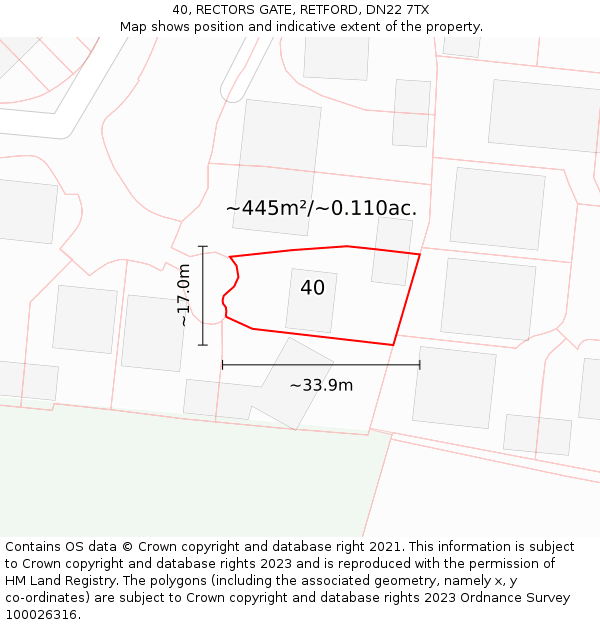 40, RECTORS GATE, RETFORD, DN22 7TX: Plot and title map