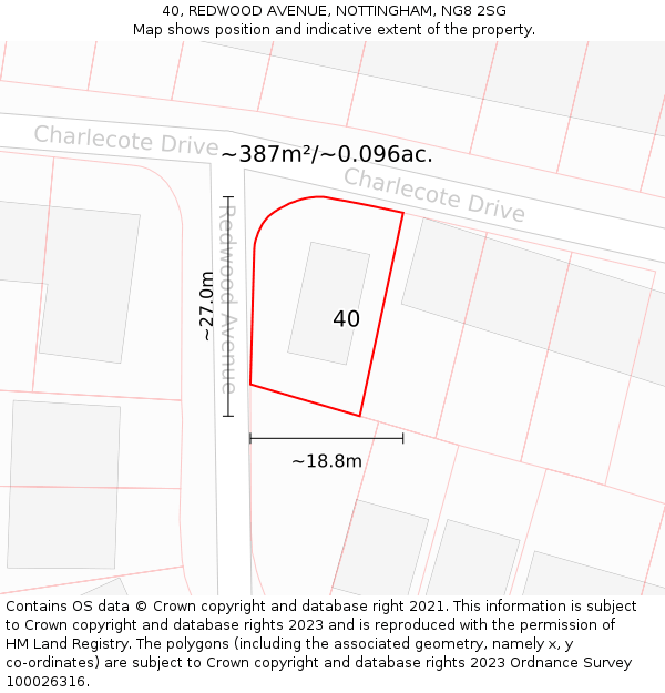 40, REDWOOD AVENUE, NOTTINGHAM, NG8 2SG: Plot and title map