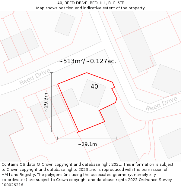 40, REED DRIVE, REDHILL, RH1 6TB: Plot and title map