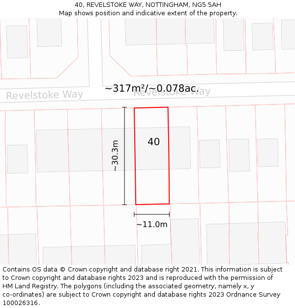 40, REVELSTOKE WAY, NOTTINGHAM, NG5 5AH: Plot and title map