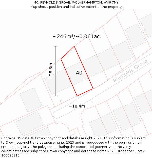 40, REYNOLDS GROVE, WOLVERHAMPTON, WV6 7NY: Plot and title map