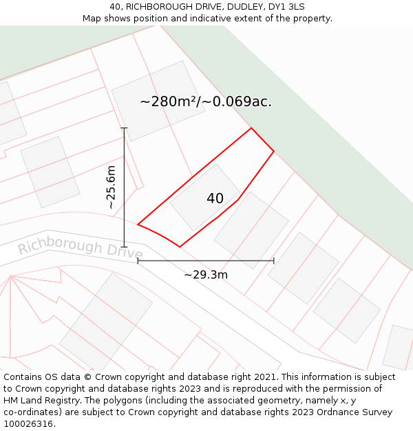 40, RICHBOROUGH DRIVE, DUDLEY, DY1 3LS: Plot and title map