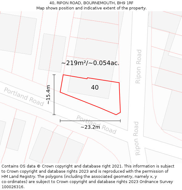 40, RIPON ROAD, BOURNEMOUTH, BH9 1RF: Plot and title map
