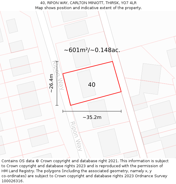 40, RIPON WAY, CARLTON MINIOTT, THIRSK, YO7 4LR: Plot and title map