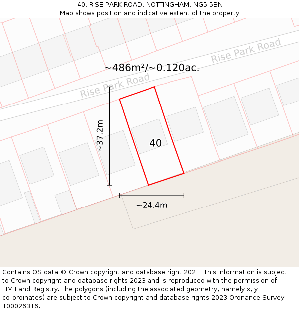 40, RISE PARK ROAD, NOTTINGHAM, NG5 5BN: Plot and title map