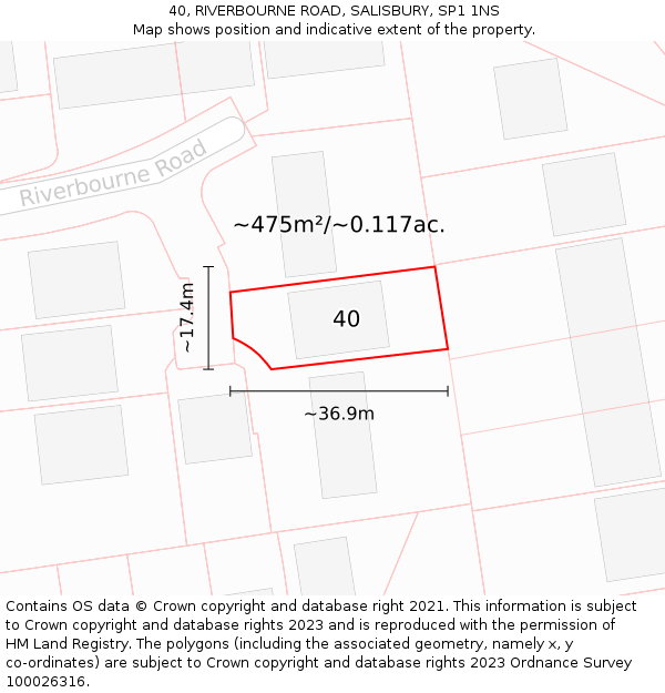 40, RIVERBOURNE ROAD, SALISBURY, SP1 1NS: Plot and title map