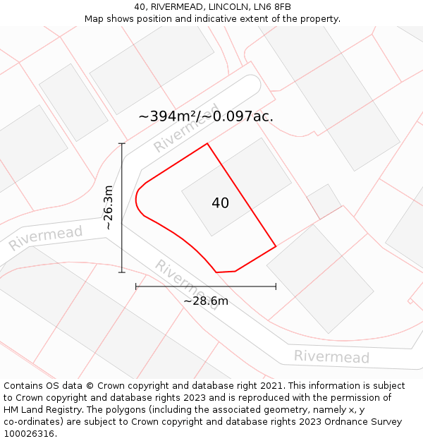 40, RIVERMEAD, LINCOLN, LN6 8FB: Plot and title map