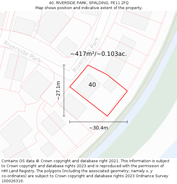 40, RIVERSIDE PARK, SPALDING, PE11 2FQ: Plot and title map