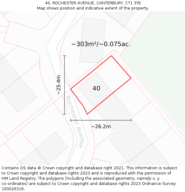 40, ROCHESTER AVENUE, CANTERBURY, CT1 3YE: Plot and title map