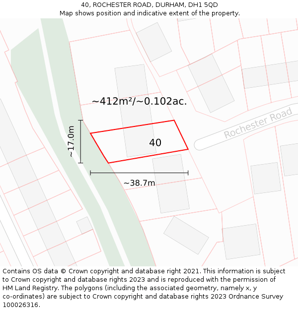 40, ROCHESTER ROAD, DURHAM, DH1 5QD: Plot and title map