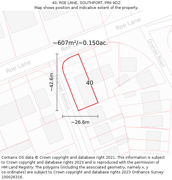 40, ROE LANE, SOUTHPORT, PR9 9DZ: Plot and title map