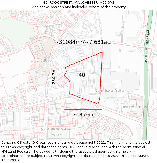 40, ROOK STREET, MANCHESTER, M15 5PS: Plot and title map