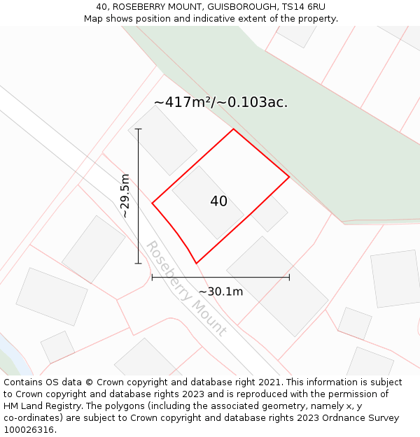 40, ROSEBERRY MOUNT, GUISBOROUGH, TS14 6RU: Plot and title map