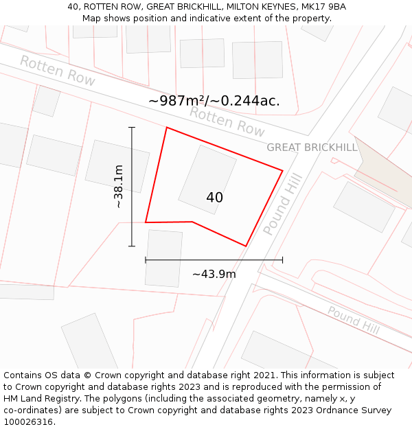 40, ROTTEN ROW, GREAT BRICKHILL, MILTON KEYNES, MK17 9BA: Plot and title map