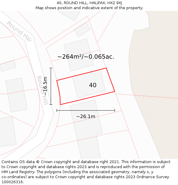 40, ROUND HILL, HALIFAX, HX2 9XJ: Plot and title map