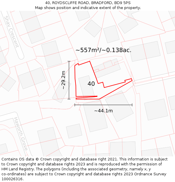 40, ROYDSCLIFFE ROAD, BRADFORD, BD9 5PS: Plot and title map