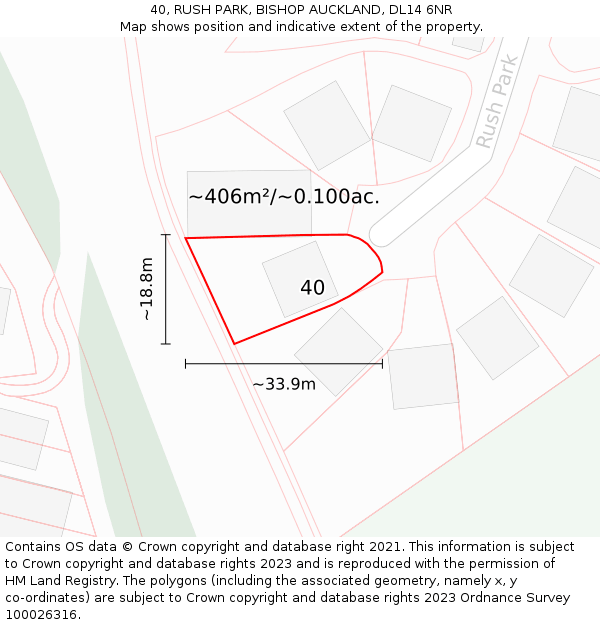 40, RUSH PARK, BISHOP AUCKLAND, DL14 6NR: Plot and title map