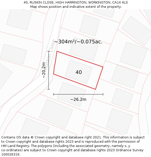 40, RUSKIN CLOSE, HIGH HARRINGTON, WORKINGTON, CA14 4LS: Plot and title map