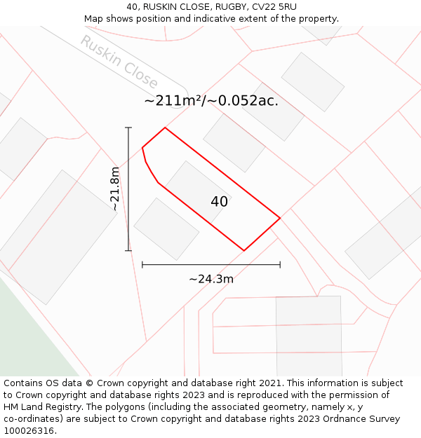 40, RUSKIN CLOSE, RUGBY, CV22 5RU: Plot and title map