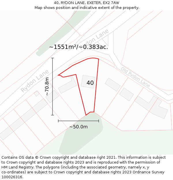 40, RYDON LANE, EXETER, EX2 7AW: Plot and title map