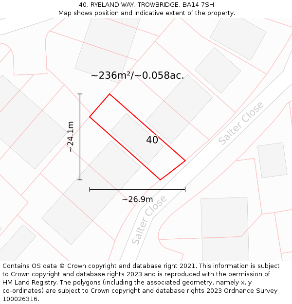 40, RYELAND WAY, TROWBRIDGE, BA14 7SH: Plot and title map