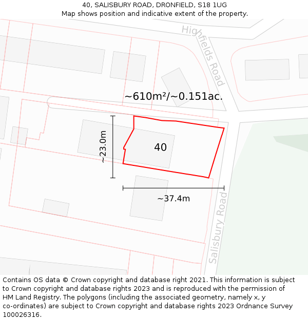40, SALISBURY ROAD, DRONFIELD, S18 1UG: Plot and title map