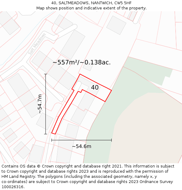 40, SALTMEADOWS, NANTWICH, CW5 5HF: Plot and title map