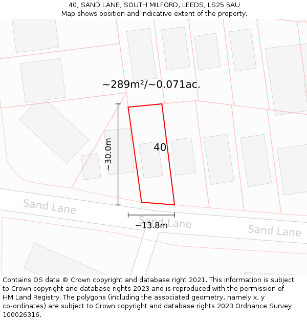 40, SAND LANE, SOUTH MILFORD, LEEDS, LS25 5AU: Plot and title map