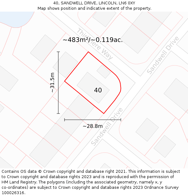 40, SANDWELL DRIVE, LINCOLN, LN6 0XY: Plot and title map