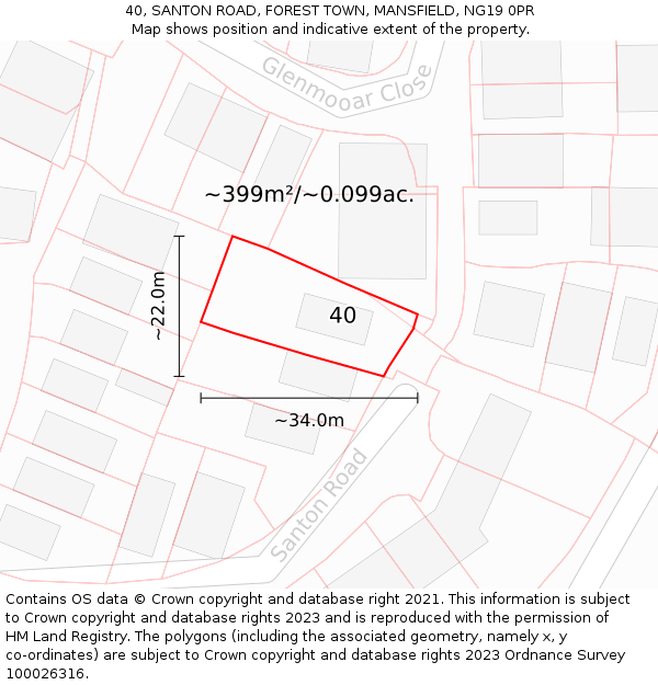 40, SANTON ROAD, FOREST TOWN, MANSFIELD, NG19 0PR: Plot and title map