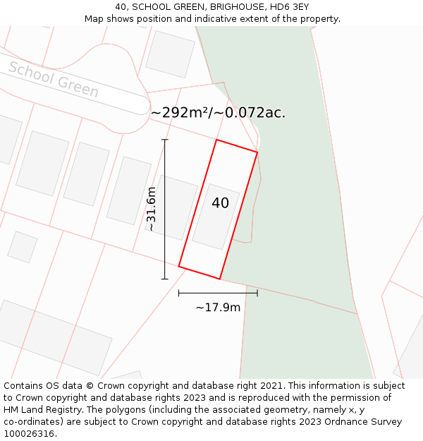 40, SCHOOL GREEN, BRIGHOUSE, HD6 3EY: Plot and title map