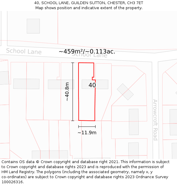 40, SCHOOL LANE, GUILDEN SUTTON, CHESTER, CH3 7ET: Plot and title map