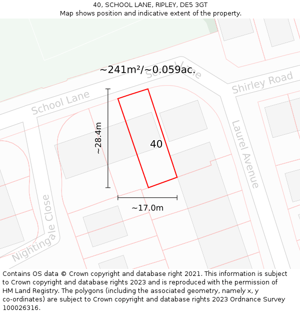 40, SCHOOL LANE, RIPLEY, DE5 3GT: Plot and title map