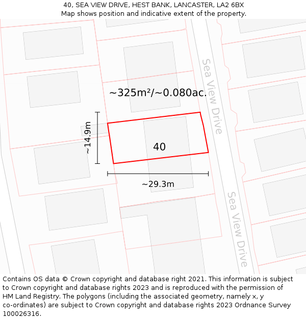 40, SEA VIEW DRIVE, HEST BANK, LANCASTER, LA2 6BX: Plot and title map