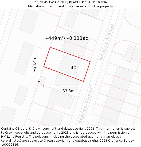 40, SEAVIEW AVENUE, PEACEHAVEN, BN10 8SA: Plot and title map