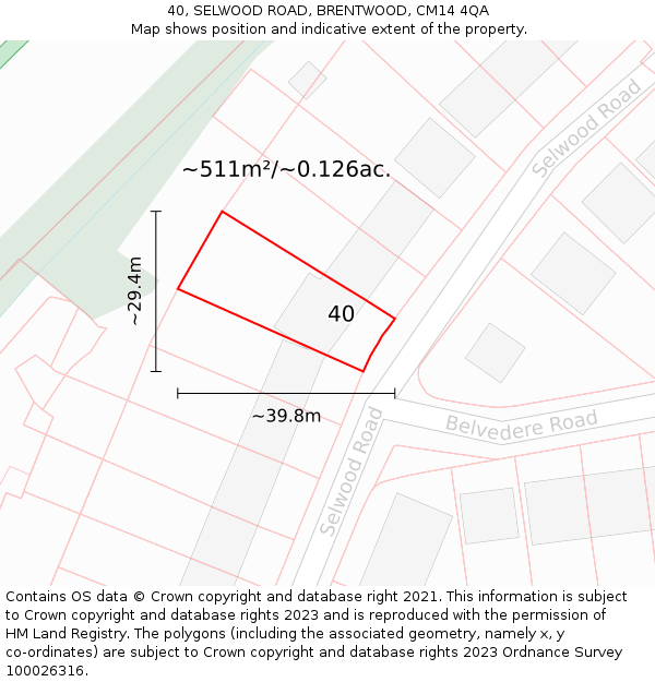 40, SELWOOD ROAD, BRENTWOOD, CM14 4QA: Plot and title map