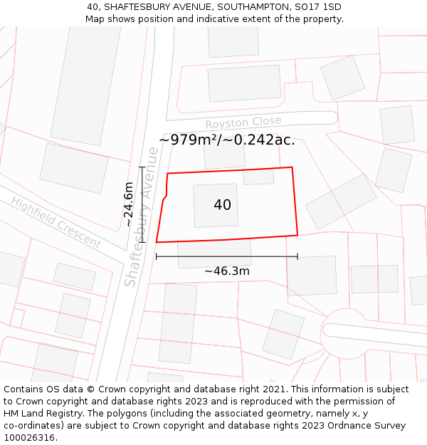 40, SHAFTESBURY AVENUE, SOUTHAMPTON, SO17 1SD: Plot and title map