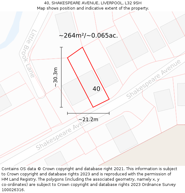 40, SHAKESPEARE AVENUE, LIVERPOOL, L32 9SH: Plot and title map