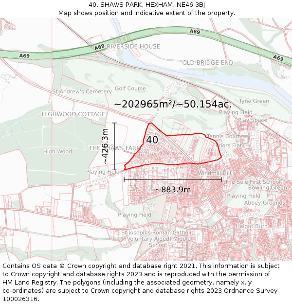 40, SHAWS PARK, HEXHAM, NE46 3BJ: Plot and title map