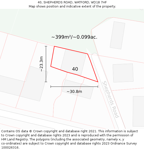 40, SHEPHERDS ROAD, WATFORD, WD18 7HF: Plot and title map