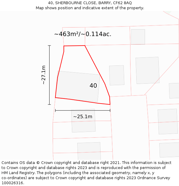 40, SHERBOURNE CLOSE, BARRY, CF62 8AQ: Plot and title map