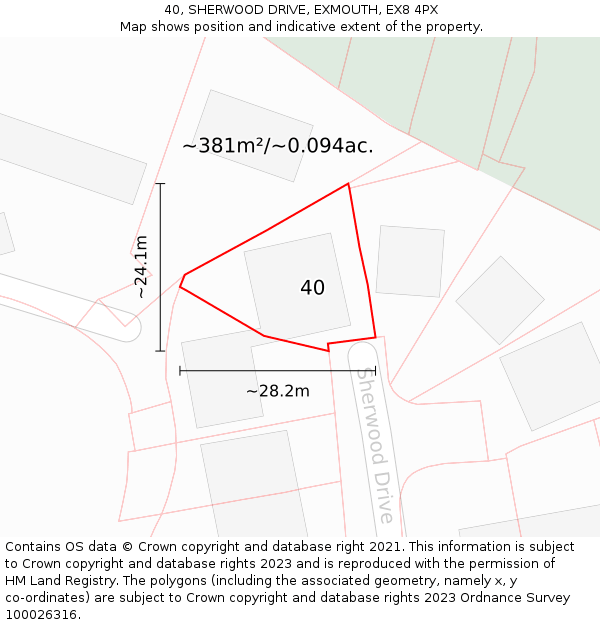 40, SHERWOOD DRIVE, EXMOUTH, EX8 4PX: Plot and title map