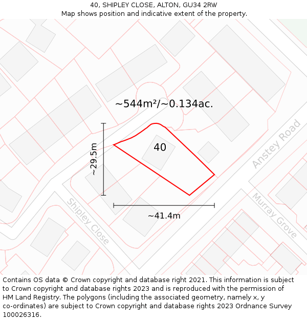 40, SHIPLEY CLOSE, ALTON, GU34 2RW: Plot and title map
