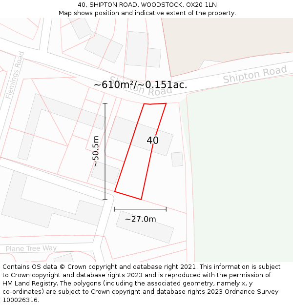 40, SHIPTON ROAD, WOODSTOCK, OX20 1LN: Plot and title map