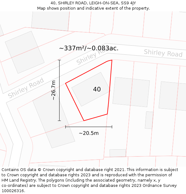 40, SHIRLEY ROAD, LEIGH-ON-SEA, SS9 4JY: Plot and title map